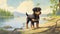 Nostalgic Children\\\'s Book Illustration: Rottweiler Puppy By The Shores Of New Brunswick