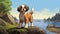 Nostalgic Children\\\'s Book Illustration: Saint Bernard Puppy By The Shores Of British Columbia