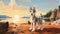 Nostalgic Children\\\'s Book Illustration: Siberian Husky Puppy By The Shores Of Alberta