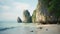 Nostalgic Cliff: Exotic Beach With Large Rock Formations In Thailand