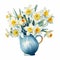 Nostalgic Daffodil Illustration In Ocean Blue Hues