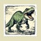 Nostalgic Dinosaur Illustration In Postage Stamp Style