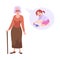 Nostalgic elderly woman remembers childhood, flat vector illustration isolated.