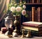 Nostalgic Elegance: Vintage Still Life with Books and Antique Items â€“ 3D Rendering