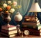 Nostalgic Elegance: Vintage Still Life with Books and Antique Items â€“ 3D Rendering