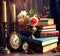 Nostalgic Elegance: Vintage Still Life with Books and Antique Items â€“ 3D Rendering