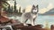 Nostalgic Husky Illustration: A Siberian Puppy\\\'s Yukon Adventure