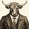 Nostalgic Illustration: Ultra Detailed Bull In A Suit