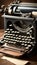 A nostalgic image of an old-fashioned typewriter on a wooden desk with a blank paper, evoking a sense of creativity and history