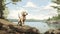 Nostalgic Labrador Retriever Illustration In Comic Art Style