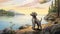 Nostalgic Labrador Retriever Puppy Illustration By The Lake