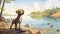 Nostalgic Labrador Retriever Puppy Illustration By The Lake