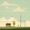 Nostalgic Landscape Illustration: A Serene Journey Through Time