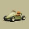 Nostalgic Minimalism: Green Go-kart Illustration In Dark Beige And Light Amber