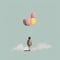 Nostalgic Minimalism: A Small Girl With Balloons In The Clouds