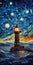 Nostalgic Paper Sculpture: Mosaic Lighthouse Under The Stars