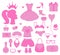 Nostalgic pink barbiecore collection. Vector illustration. Isolated Glamorous elements accessories for girl princess for