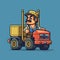 Nostalgic Pixel Art: Man Driving Truck In Pop Culture Mashup Style