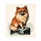Nostalgic Pomeranian Dog Postcard With Mid-century Illustration