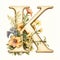 Nostalgic Pre-raphaelite Letter K With Yellow Flowers