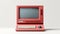 Nostalgic Realism: Red Computer On White Background