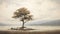 Nostalgic Realism: Tranquil Reflections Of A Lone Tree By The Lake