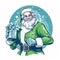 Nostalgic Santa Claus on flat white background with sack of toys over his shoulder.