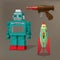 Nostalgic toys: Robot, spaceship and laser gun