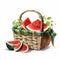 Nostalgic Watercolor Illustration Of A Basket With Watermelon