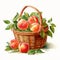 Nostalgic Watercolor Illustration: Peach In Picnic Basket On White Background