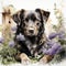 Nostalgic Watercolor: Old Farm Dog Resting Amongst the Blooming Lilacs AI Generated