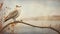 Nostalgic Wildlife Art: Seagull On Branch In Muted Colors