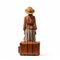 Nostalgic Woman With Brown Hat And Suitcase On White Background