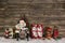 Nostalgic wooden christmas decoration with old children toys on