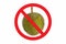 Not allow Durian symbol isolated on white background. Circle Prohibited red Sign on Durian photo. Smelly food is not allowed