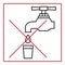 Not drinkable water, prohibition sign. Do not drink water, sign. Tap icon. Faucet forbidden icon. Thin line symbol. Vector