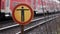 Not enter rail traffic sign with train passing by