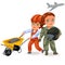 Not female professions, Strong woman pilot and builder constructor in uniform with military helmet in his arms , hard