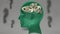 Not so smart - broken and twisted cogwheels in green human head