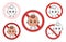 Not suitable for children from 0-3 year icon set. No safety for baby under three. Danger for kids swallow small toy parts. Vector