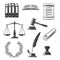 Notary, justice and court authority icons