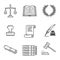 Notary, justice and legal service vector icons