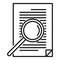 Notary magnifier paper icon, outline style