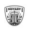 Notary, scales of justice and court building icon