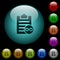 Note attachment icons in color illuminated glass buttons