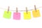 Note pad in many colors, hang with rope, have clothes peg, copy space for letters and texts