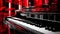 Note piano black and white , glossy color , red background blury , Generate AI