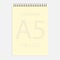 Notebook a5 148x210. Realistic yellow blank notepad paper page template with dashed lines. Mockup cover for business memo diary