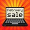 Notebook computer, business concept with text February Sale