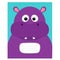 Notebook cover. Composition book template. Hippopotamus head face. Cute cartoon character hippo with tooth. Baby animal collection
